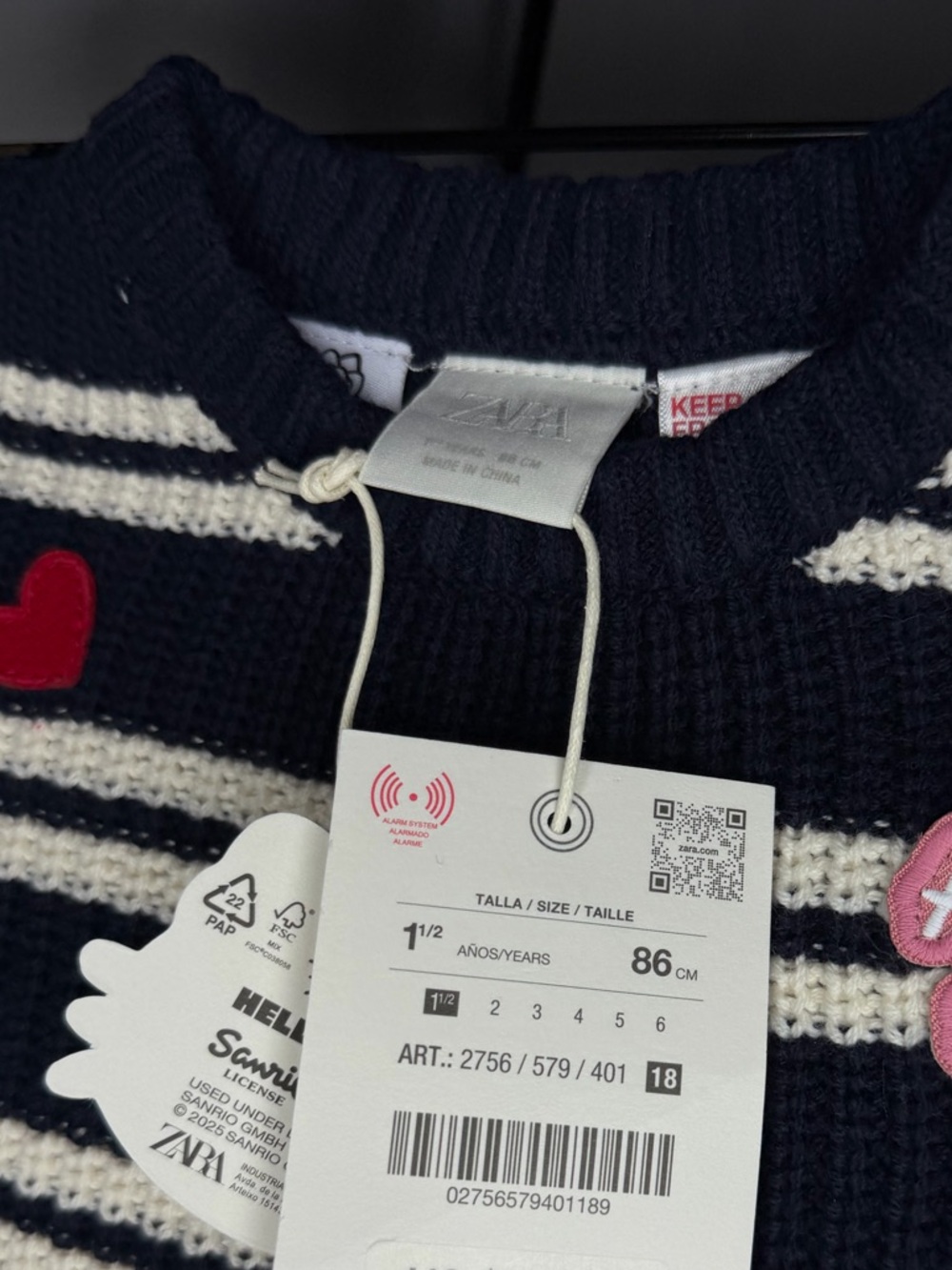 NWT Zara Kids Girls STRIPED KNIT HELLO KITTY SANRIO PATCH SWEATER Size 1.5 - Picture 7 of 8